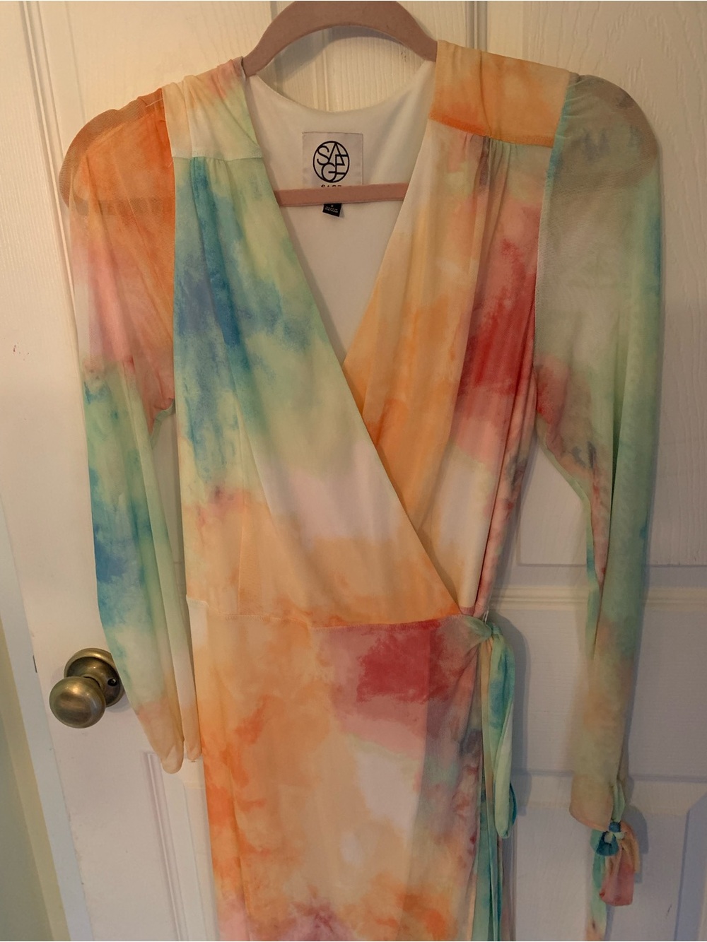 Sage Multicolor Tie-Dye Long Soft Satin Robe